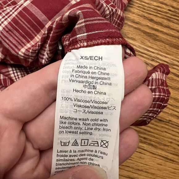 Madewell Red Plaid Viscose Button Down Blouse Women’s XS - Picture 3 of 4